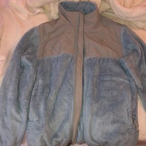 Light blue fuzzy Northface jacket